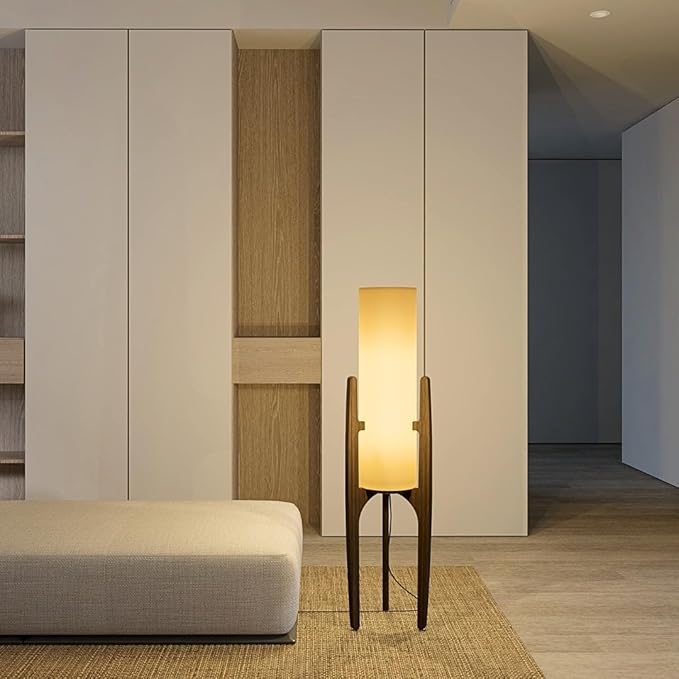 Ozarke Zen Modern Floor Lamp - Fabric Shade & Wood Frame Mid-Century 44 Inch Standing Corner Light for Bedroom, Living Room & Home Decor - E26 Bulb Warm 3000K (Dark Bronze)