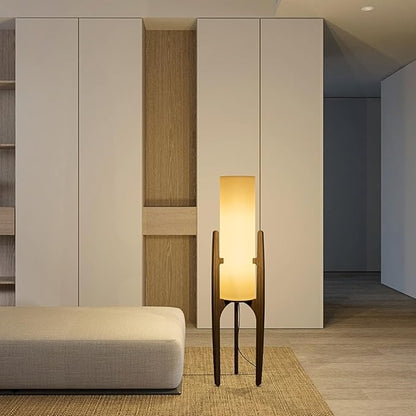 Ozarke Zen Modern Floor Lamp - Fabric Shade & Wood Frame Mid-Century 44 Inch Standing Corner Light for Bedroom, Living Room & Home Decor - E26 Bulb Warm 3000K (Dark Bronze)
