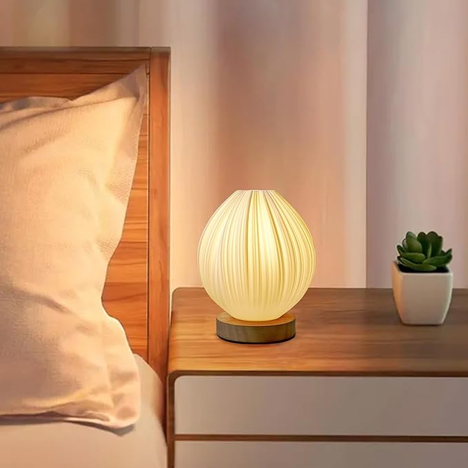 Zenply Novelty Small Table Lamp for Bedroom & Living Room, Vintage Style Striped Night Light, Mini Bedside Lamp for Small Spaces & Kids Room, Office, Dorm (Lotus)