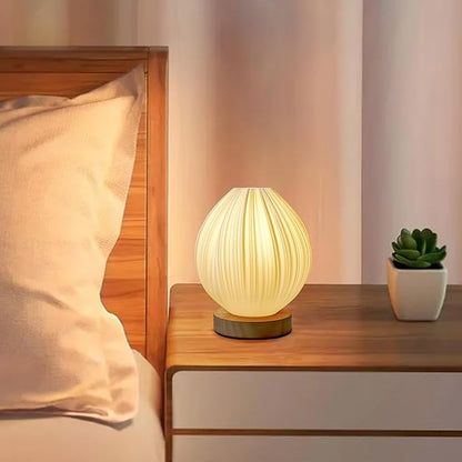 Zenply Novelty Small Table Lamp for Bedroom & Living Room, Vintage Style Striped Night Light, Mini Bedside Lamp for Small Spaces & Kids Room, Office, Dorm (Lotus)