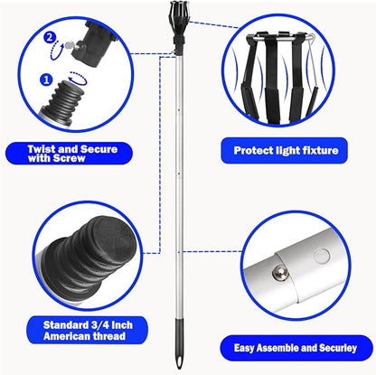 momolove 12FT Light Bulb Changer for High Ceilings, Light Bulb Remover Tool High Ceiling,Light Extension Pole Changer with Baskets and Suction Cup