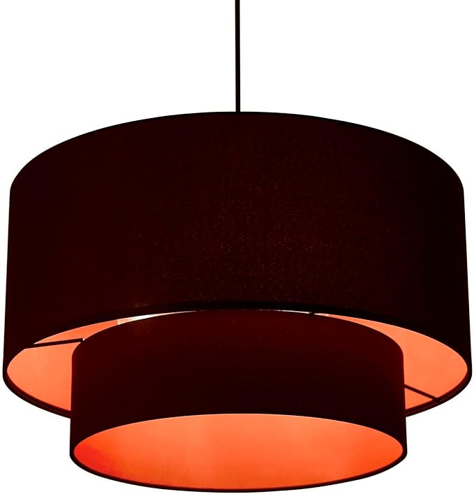 Livex Lighting 45618-04 Sentosa Collection 3-Light Pendant Hanging Light with Black and Orange Hardback Fabric Shade, Black, 20 x 20 x 99
