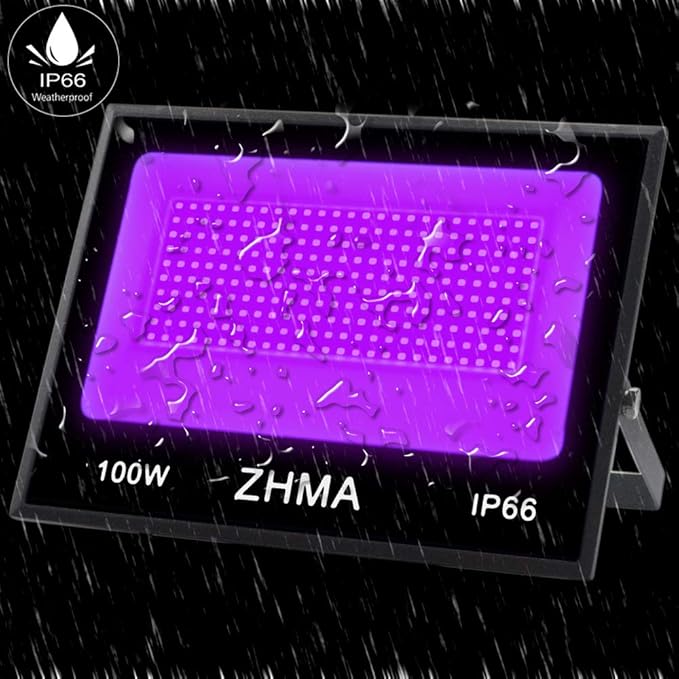 100W Black Lights Flood Light,Blacklight with Plug and Switch for Glow Party Large Space,IP66 Waterproof LED Black Lights for Fluorescent Poster,Halloween,Body Paint,Wedding.1 Pack