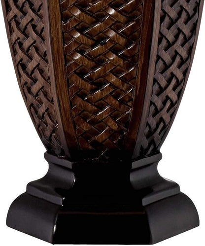 Regency Hill Country Cottage Tropical Natural Table Lamp 29" Tall Brown Woven Wicker Pattern Beige Linen Drum Shade Decor for Living Room Bedroom House Home Dining Office Reading Entryway