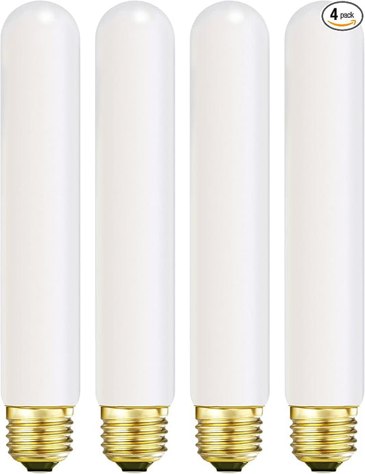 Leools T10 Led Frosted Bulb,e26 Dimmable Tubular LED Light Bulb, 6W Equal 60 watt Light Bulb 4000K Neutral White,CRI90+,600LM,E26 Base Matt Opal Porcelain,7.3inches Long Bulbs,4 Packs