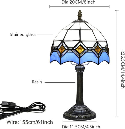 Blue and White Lamp Small Tiffany Lamps Bedside for Bedroom Dector Light Stained Glass Table Lamp Living Room Night Lamp Farmhouse Cute 8 Inch Aesthetic Mediterranean Mosaic Nightstand Desk Lamps E26