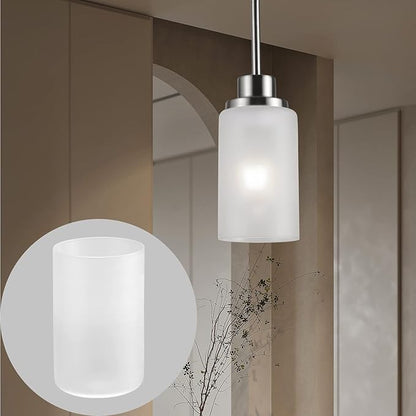 4 Pack White Frosted Glass Shades Replacement, 5.9in Height, 3.9in Diameter, 1.65in Fitter, Cylinder Glass Shade Covers Replacement Globe for Chandelier Pendant Wall Sconces Light Fixtures