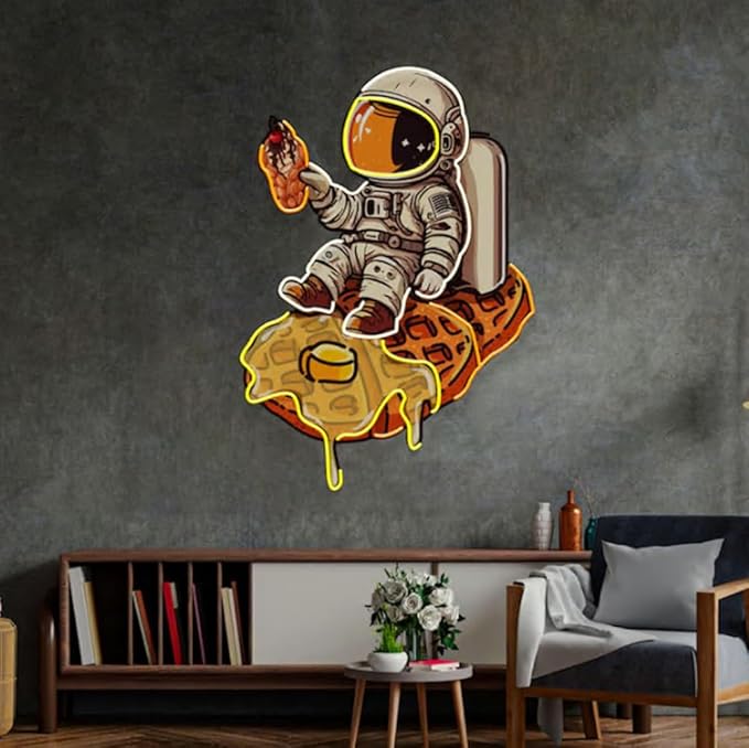 Astronaut On Waffle Neon Sign 20" Coffee Shop Décor