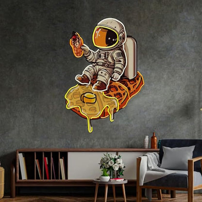 Astronaut On Waffle Neon Sign 20" Coffee Shop Décor