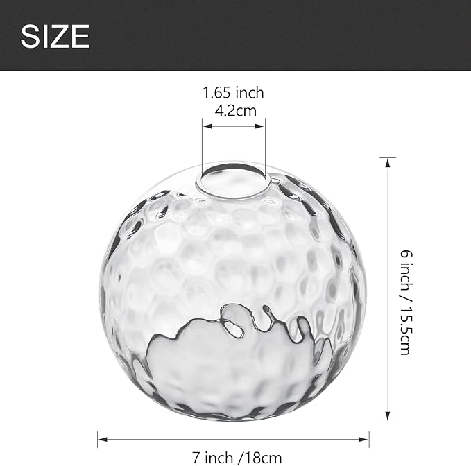 ANYLOVE Seeded Glass Globe Shade，Fixture Replacement Shade,7" Diameter, Replacement with 1.65 Inch Fitter for Wall Lamps Chandeliers or Ceiling Light,2Pack