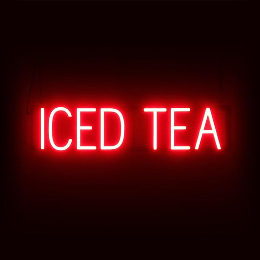 SpellBrite ICED TEA Sign | Cafe-Related Sign with Neon Look, Red LED Light Source | 27.0" x 6.3"