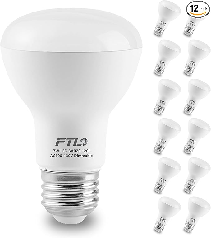 FTL 12-Pack BR20 LED Bulb 5000K Daylight White Dimmable Flood Light Bulbs 7W 750lm 50W 60W Equivalent E26 Indoor Recessed Can Light Bulbs for Ceiling Lighting