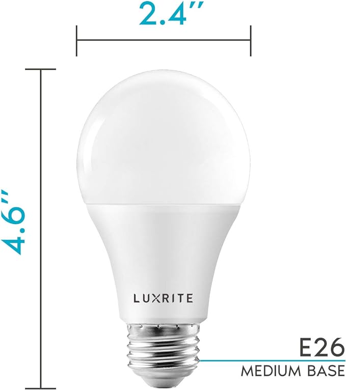 LUXRITE A19 LED Light Bulbs 100 Watt Equivalent Dimmable, 2700K Warm White, 1600 Lumens, Enclosed Fixture Rated, Standard LED Bulbs 15W, Energy Star, E26 Medium Base - Indoor and Outdoor (4 Pack)