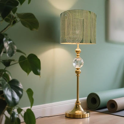 Rustic Bamboo Drum lamp Shade for table lamps and floor lamps with Decorative Geometric Green Figure, ideal for living room bedroom, easy assemble, size 11.8Inch*9Inch