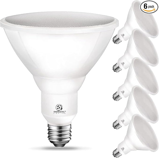 Energetic LED PAR38 Outdoor Flood Light Bulb Home Residential Patio Driveway Light, PAR38 LED Bulb, 3000K Warm White Dimmable, 100W Equivalent 12.5W, Wet-Rated, 1050 Lumen, E26 Base, ETL, 6 Pack