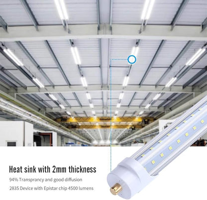 T8 V Shaped 8FT LED Tube Light,Need Bypass Ballast,65W Single Pin FA8 Base, 7800LM, 5000K Daylight White 8 Foot (Replace150W Bulbs),Dual-Ended Power AC 85-277V 12 Pack