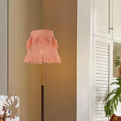 Pink Boho Woven Lamp Shade Bell Tassels Lampshade 7.5``Top x 12``Bottom x 11``High(Spider) Medium Handmade Lamp Shades for Table & Bedside Lamp - Easy Assemble