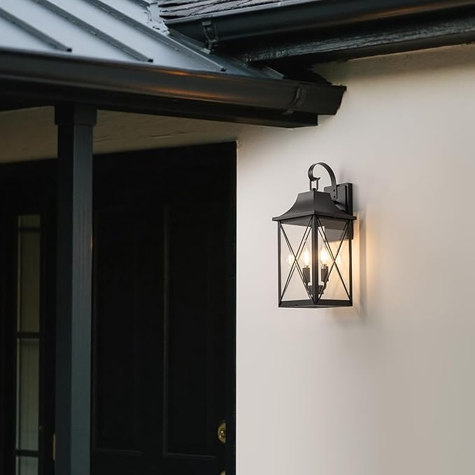 mirrea 19-inch Outdoor Porch Wall Light for House, Waterproof Exterior Sconce for Patio, Wall Mount Lighting Fixture for Front Door, Permanent Outside Lamp for Garage, Matte Black, Set of 2