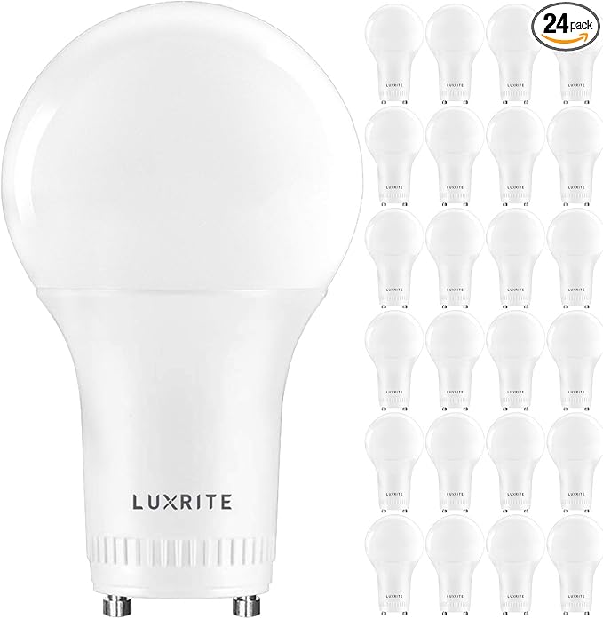LUXRITE A19 LED GU24 Light Bulb, 60W Equivalent, 5000K Bright White, Enclosed Fixture Rated, 800 Lumens, Dimmable Twist Lock Light Bulbs, Damp Rated, UL Listed, GU24 Base (24 Pack)