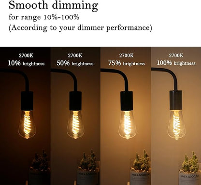 ST58 (ST19) Vintage Edison LED Bulb,Soft White 2700K,Antique Flexible Spiral LED Filament Light Bulb,600LM,6W Equivalent to 60W,CRI 80+,E26 Base,Clear Plastic,6 Pack