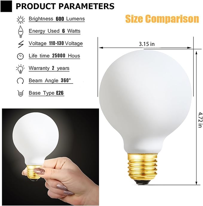Leools LED Light Bulb G25/G80 Dimmable Flick-Free Matt White 6W Cool White 5000k CRI95 600LM, 60W Equivalent Vintage LED Edison Globe Light Bulb,E26 Standard Base, 4 Pack
