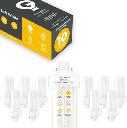 GoodBulb 18 Watt CFL Light Bulbs 4 Pin GX24Q-2 Base 2700K Soft White 18W High Output 1200 Lumens Triple Tube Compact Fluorescent Light Bulbs Plug-in 10 Pack