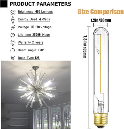 Leools T10 LED Bulb 4W Dimmable E26 Base Tubular Light Bulb 4000K Daylight 40W Equivalent 400lm T9 T8 Bulb for Rustic Pendant, Wall scones Tube Light Desk Lamp Vintage Edison Long Light Bulb,4Pcs