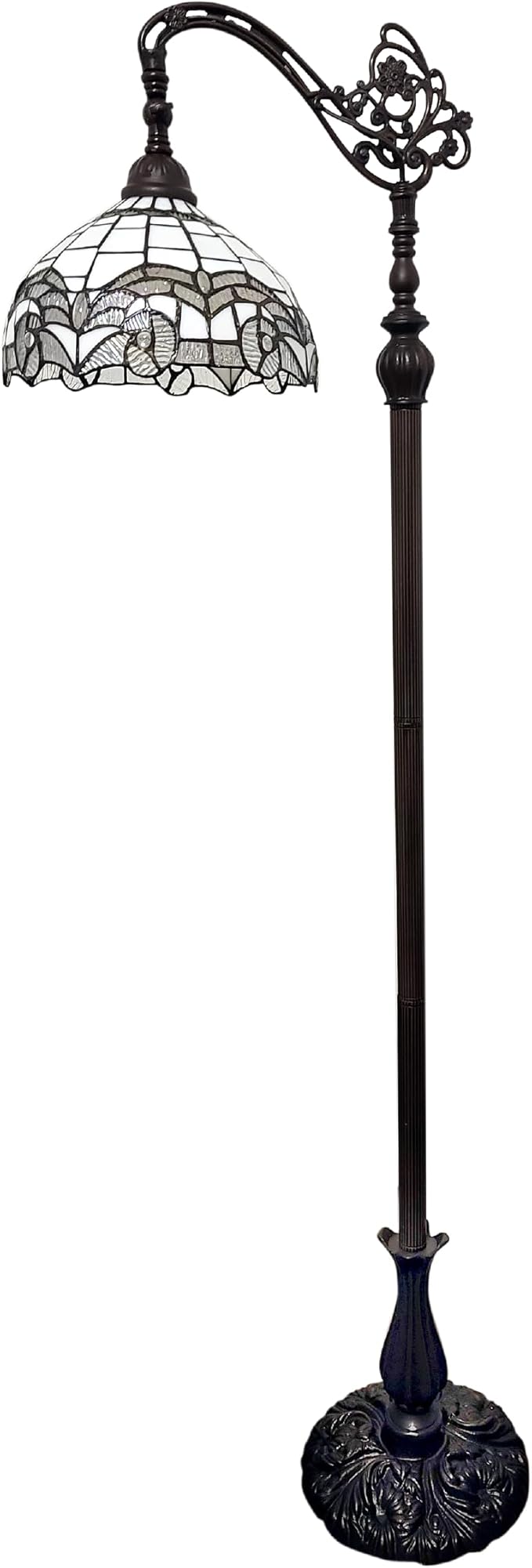 Amora Tiffany Floor Lamp - Arched, Stained Glass 62” - Traditional White Mahogany with Foot Switch Operation and Adjustable Lamp Shade - Custom Handcrafted Floor Lamps for Living Room