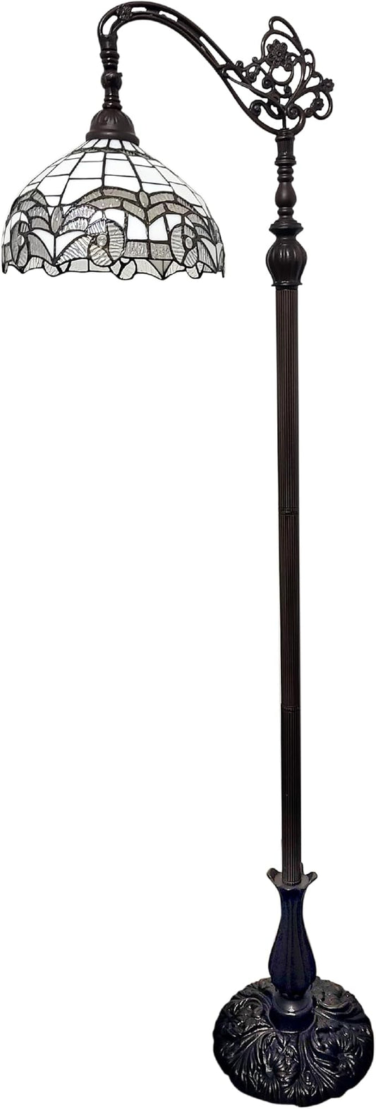 Amora Tiffany Floor Lamp - Arched, Stained Glass 62” - Traditional White Mahogany with Foot Switch Operation and Adjustable Lamp Shade - Custom Handcrafted Floor Lamps for Living Room