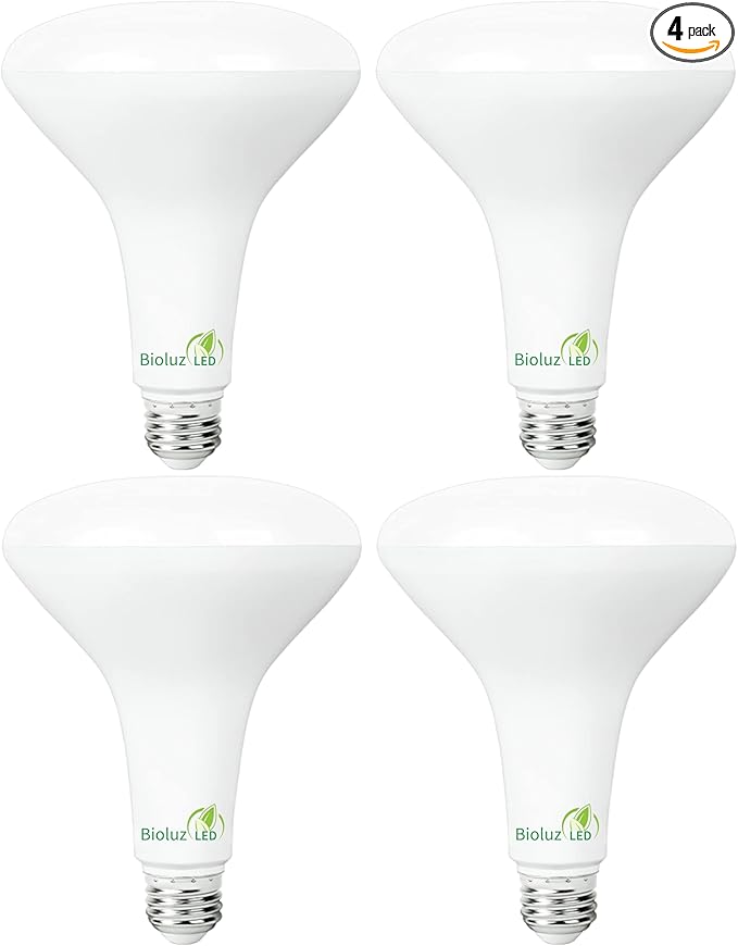 Bioluz 4 Pack LED Light Bulb BR40 Light Bulbs 3000K Soft White 90 CRI Dimmable UL-Listed CEC Title 20 Compliant 1250 Lumen Led Bulbs Indoor/Outdoor Flood Lights | Lightbulb for Outdoor Lighting