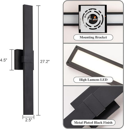 2-Pack Modern Outdoor Wall Light Exterior Black LED Patio Wall Light Fixture 27.2" Exterior Wall Sconce Outdoor Porch Lights for House