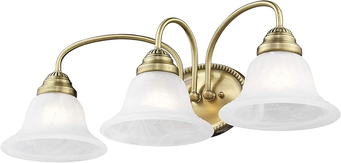 Livex Lighting 1533-01 Edgemont 3 Light Vanity Antique Brass with White Alabaster Glass
