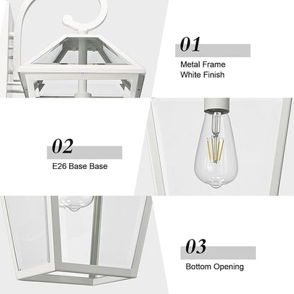 Outdoor Light Fixtures Wall Mount, Waterproof Exterior Wall Lanterns with Glass, Outside Wall Sconces, Front Porch Lights for House Garage Doorway Patio (White, Clear Glass)