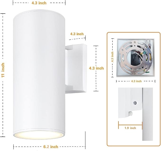 Dusk to Dawn Sensor Outdoor Wall Light, Exterior Lighting - ETL Listed, Die-Casting Aluminum Waterproof Wall Mount Cylinder Design - Up Down Light Fixture for Porch, Garage, Garden and Patio