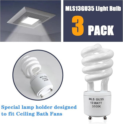 amgolibi MLS13W GU35 Fluorescent Light Bulbs Compatible with Panasonic VQL5 Exhaust Fans, 3500K Natural White, 3 Pack