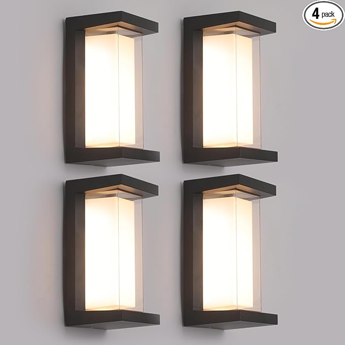 4 Pack 24W Outdoor Wall Lights Exterior/Interior LED 3-Color Adjustable 2100LM Sconces Lights IP65 Waterproof Modern Outdoor Patio Lighting Fixtures Aluminum Wall Lights Compatible with Dimmers