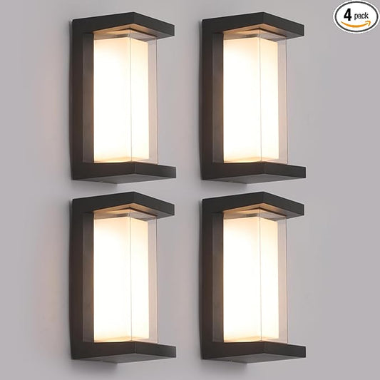 4 Pack 24W Outdoor Wall Lights Exterior/Interior LED 3-Color Adjustable 2100LM Sconces Lights IP65 Waterproof Modern Outdoor Patio Lighting Fixtures Aluminum Wall Lights Compatible with Dimmers