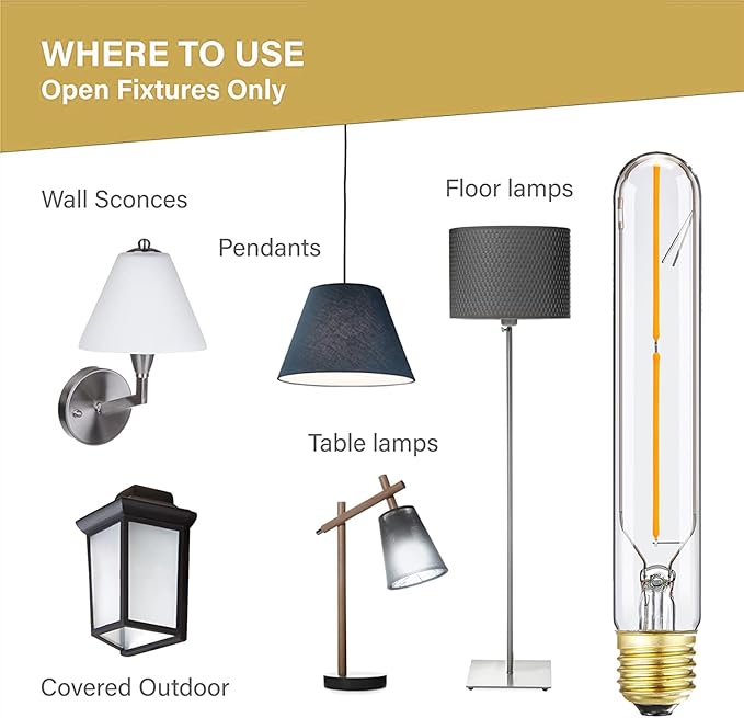 Tubular E26 LED Bulb 4W Equal 40 Watt Warm White 2700K E26 Edison AC120V 400lm Tube T9 T10 LED Light Bulb for Rustic Pendant,Chandeliers,Wall sconces 4Pack