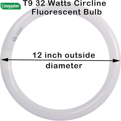 FC12T9/DX 32W 12 inch T9 Circular Light Bulb Daylight, Round Fluorescent Circline Bulbs FC12 T9 32 Watts Kitchen and Bath, G10q 4 Pin Prong, 6500K, 2 Pack