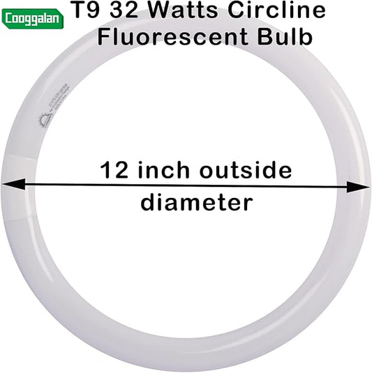 FC12T9/DX 32W 12 inch T9 Circular Light Bulb Daylight, Round Fluorescent Circline Bulbs FC12 T9 32 Watts Kitchen and Bath, G10q 4 Pin Prong, 6500K, 2 Pack