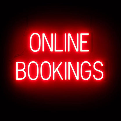 SpellBrite ONLINE BOOKINGS Sign | Beauty-Related Sign with Neon Look, Red LED Light Source | 29.6" x 15.0"