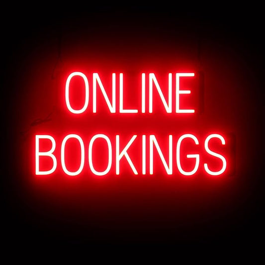SpellBrite ONLINE BOOKINGS Sign | Beauty-Related Sign with Neon Look, Red LED Light Source | 29.6" x 15.0"