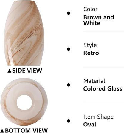 Fixture Replacement Globe Shade,Lampshade for E26 Base 1-5/8 Inch Fitter, Color Art Glass Oval Lampshade Cover for Pendant Kitchen Wall Sconce Chandelier Vanity Light (1, Brown and White)