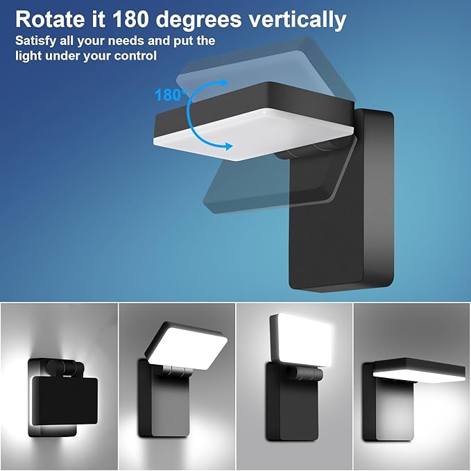 ledmo 60W LED Outdoor Wall Light 360° Rotatable Head with 180° Tilt Modern Commercial Security Lights Exterior Rotate Freely Patio Lighting 5000k IP66 for Porch/Yard/Garage，8 Pack