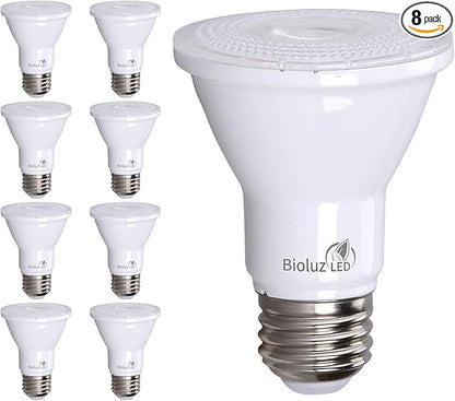 Bioluz LED 8 Pack Dimmable PAR20 5000K Daylight Floodlight Bulbs, 90+ CRI 5.5W = 50W-75W Incandescent LED Bulbs, E26 Base, UL Listed FCC RoHS and Title 20 Compliant