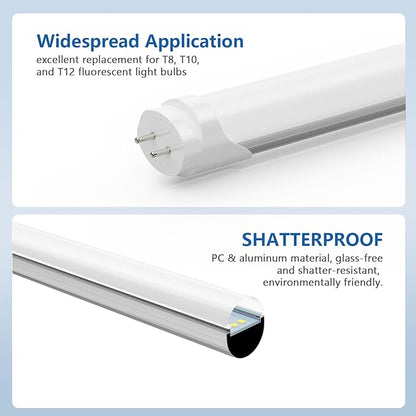 T8 LED Bulbs 4Ft, 24W 3120 Lumen, T10 T12 65W Equivalent Fluorescent Replacement, 6500K Cool White, Type A+B 4 Foot Tube Light for Office Shop Light, Remove Ballast or Plug & Play, 4 Pack