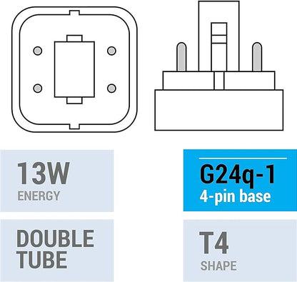 3Pack PLC-13W 4 Pin G24q-1,Double Tube, Compact Fluorescent Light Bulb - Replaces Sylvania 20671 CF13DD/E/835 - Philips 38327-3 PL-C 13W/835/4P/ALTO and GE 97596 F13DBX/835/ECO4P(3)