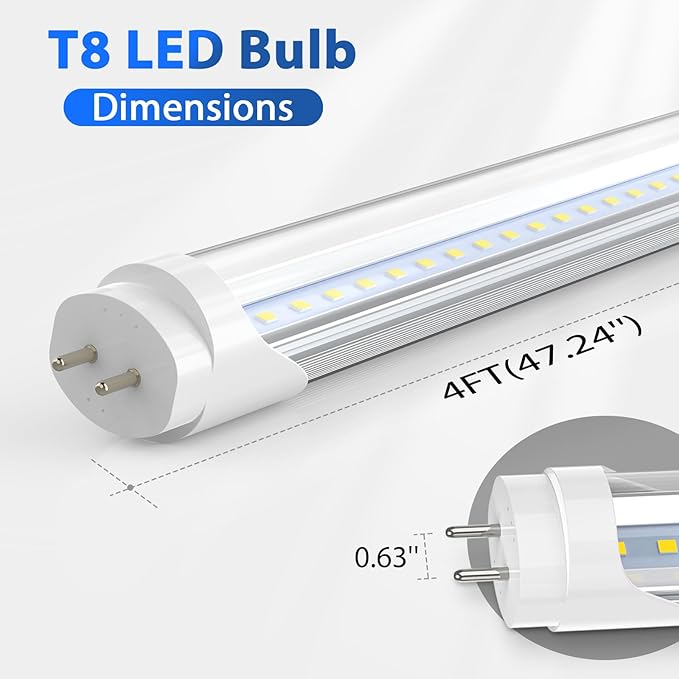 CNSUNWAY T8 LED Bulbs 4 Foot, Hybrid Type A+B Light Tube, 18W 2400LM 6000K, Plug & Play or Ballast Bypass, Single-Ended or Double-Ended, T8 T10 T12 Fluorescent Light Bulbs Replacement, ETL (25 Pack)
