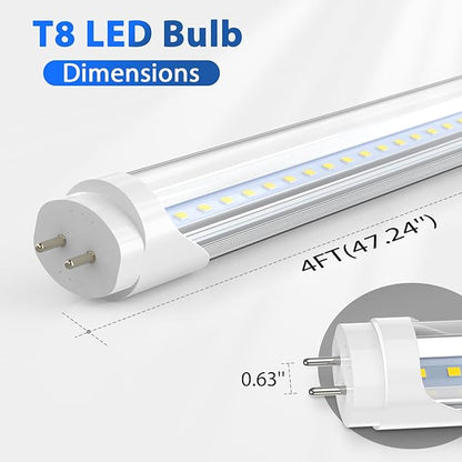 CNSUNWAY T8 LED Bulbs 4 Foot, Hybrid Type A+B Light Tube, 18W 2400LM 6000K, Plug & Play or Ballast Bypass, Single-Ended or Double-Ended, T8 T10 T12 Fluorescent Light Bulbs Replacement, ETL (25 Pack)