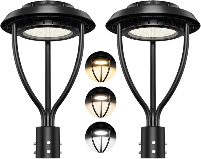 2Pack LED Post Top Light with Photocell, 60W 48W 36W Adjustable, 9000LM Adjustable CCT 3000/4000/5000K Outdoor Pole Lights, IP65 Waterproof Commercial